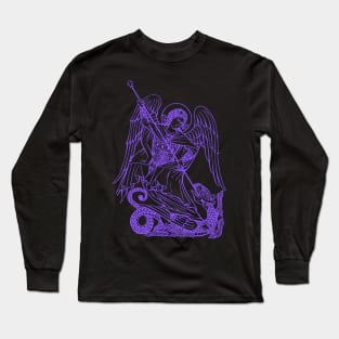 Saint Michael vanquishing the dragon (violet neon) Long Sleeve T-Shirt